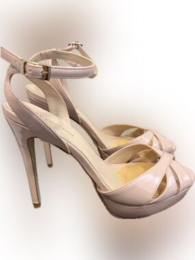 Le Chateau Blush Patent Ankle-Strap Platform Heels